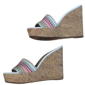 Veronica Beard Multicolor Woven Cork Wedges